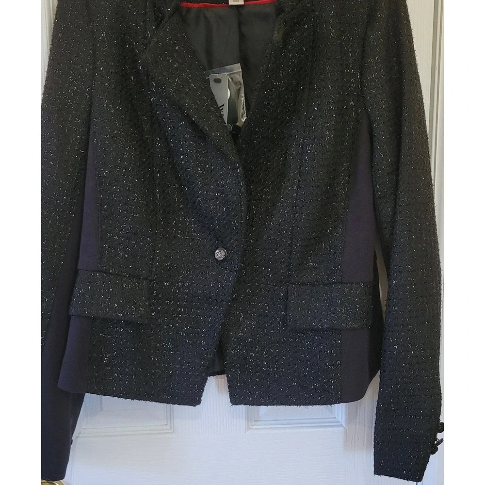 Worthington Black Tweed Blazer Metallic Shimmer Single‎ Button Jacket Womens L